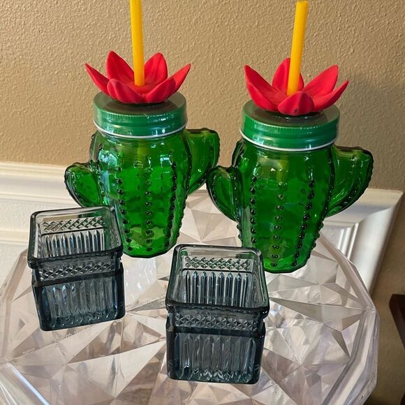 Target Bullseye Glass Cactus Flower Mason Jar Glasses set of 2 Sealed! - Picture 8 of 16